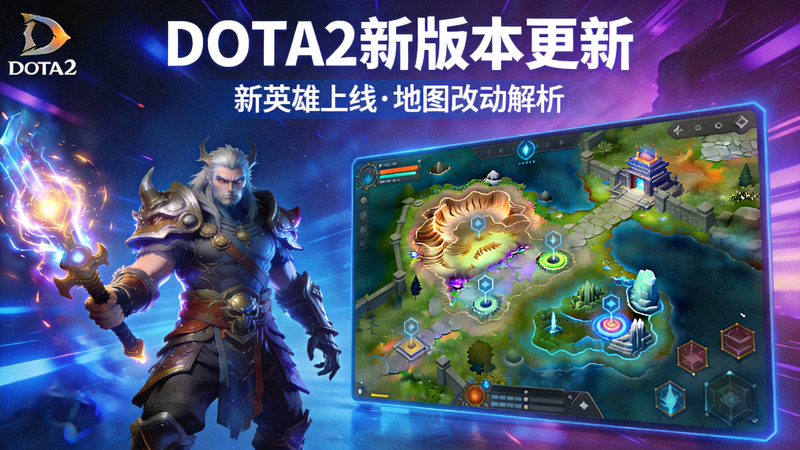 DOTA2新版本更新宣传图 - 游戏界面展示新英雄和地图改动
