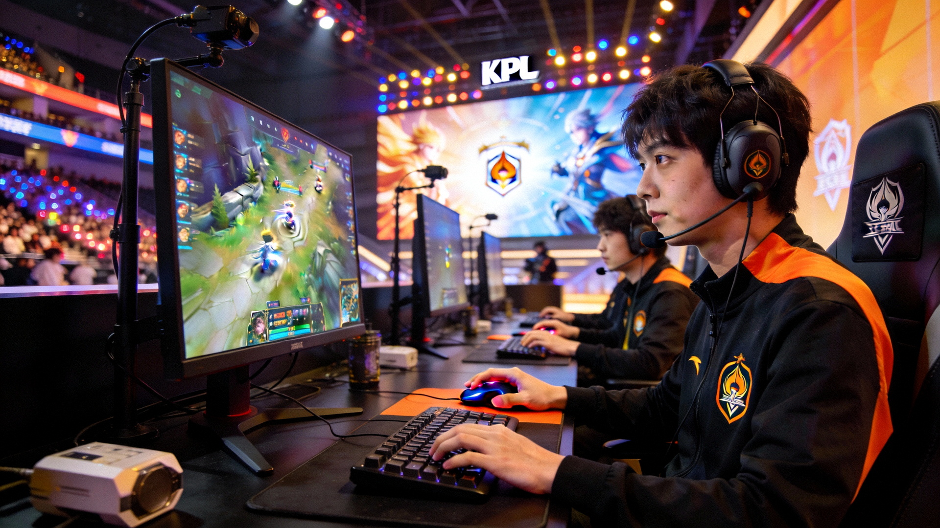 王者荣耀职业联赛KPL比赛现场 - 选手正在全神贯注操作